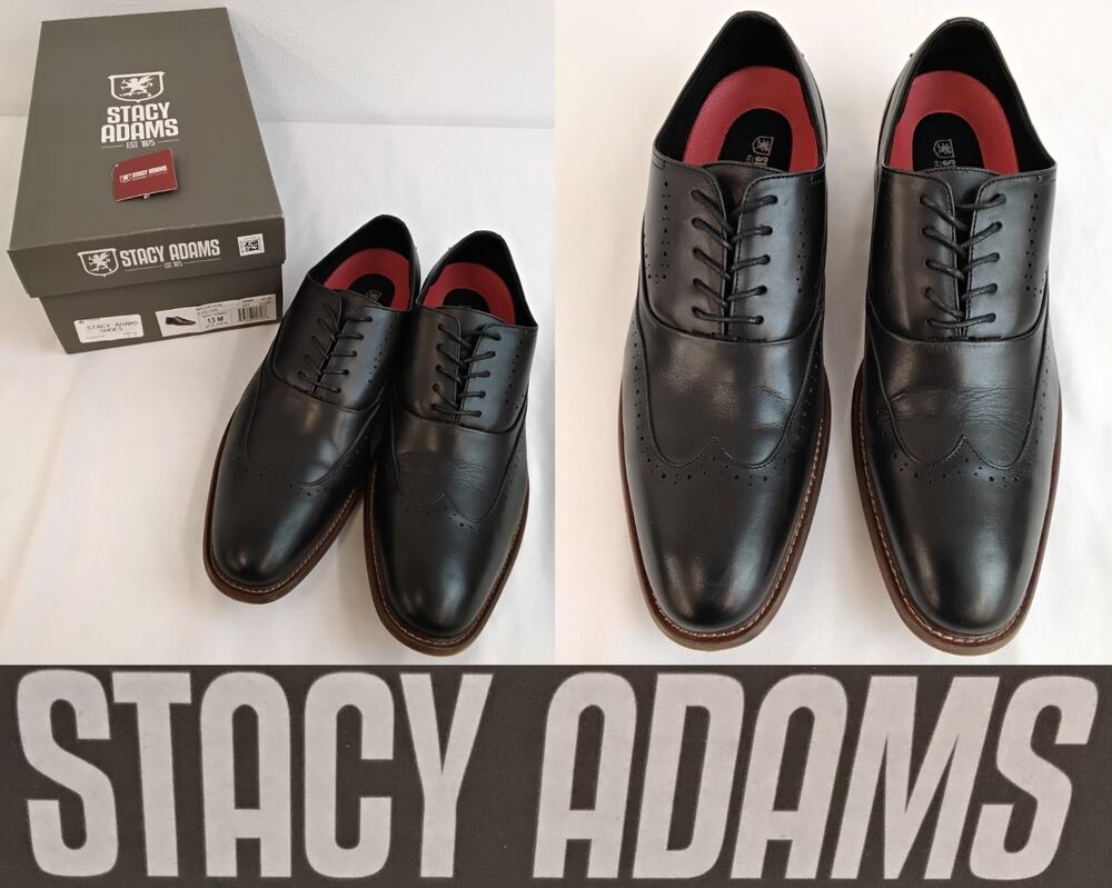 Stacy Adams Oxford Dress Shoes Men 13M Black Wingtip Almond Toe Macarthur #Z5929